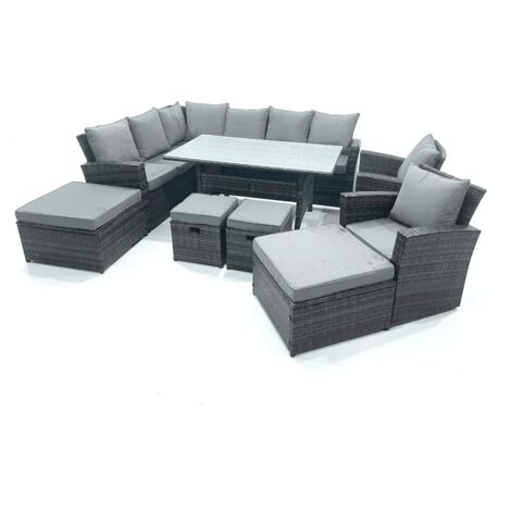 Fimous Ensemble salon de jardin Ensemble canapé d'angle en rotin avec 4 Tabourets 2 Fauteuils Gris foncé mélangé (1/5)