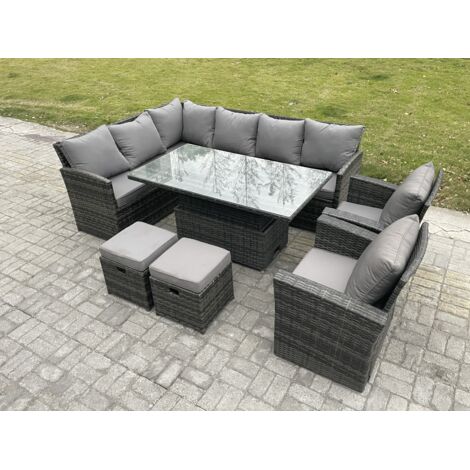 Fimous Ensemble de mobilier de jardin d'extérieur avec 2 Petit tabouret 2 Fauteuils Gris foncé mélangé (1/5)