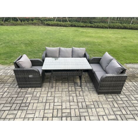 Fimous 6 places Salon de Jardin Salou en polyrotin avec Fauteuil Inclinable Gris foncé mélangé (1/5)