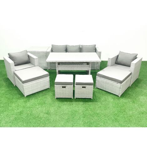 Fimous Ensemble de meubles de jardin en polyrotin 9 places avec Table à manger et Table d'appoint Gris clair mélangé (1/5)