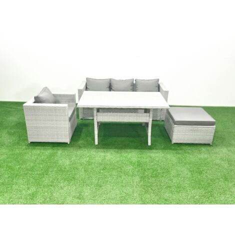 Fimous Ensemble de mobilier de jardin avec Canapé Table à manger Grands Tabouret Gris clair mélangé (1/5)