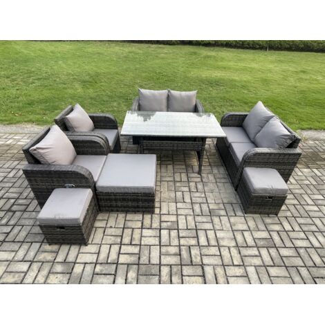 Fimous Ensemble de mobilier de jardin d'extérieur 8 Teil Gris  avec Table Rectangulaire Fauteuil Inclinablen 3 Tabourets (1/5)