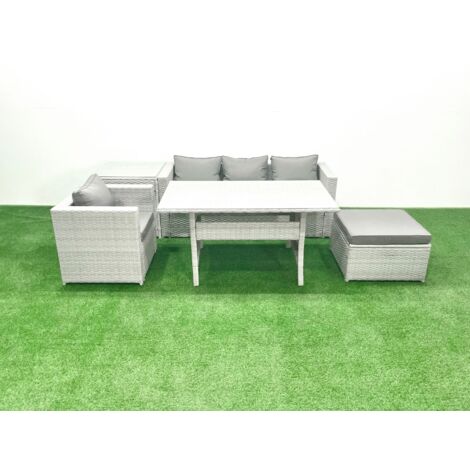 Fimous Ensemble de meubles de jardin en polyrotin 5 places avec Table à manger et Table d'appoint Gris clair mélangé (1/5)