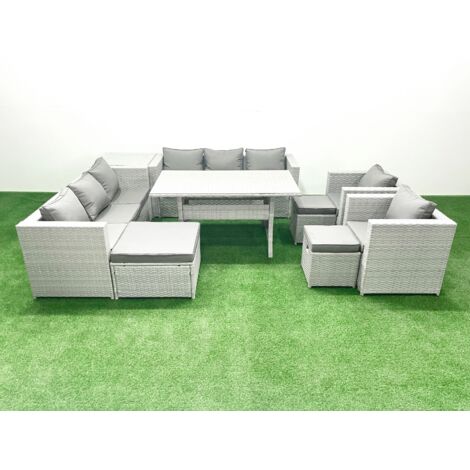 Fimous Ensemble de mobilier de jardin 11 places avec table de salle à manger 2 Fauteuils Table d'appoint 3 Repose-pieds Gris clair mélangé (1/5)
