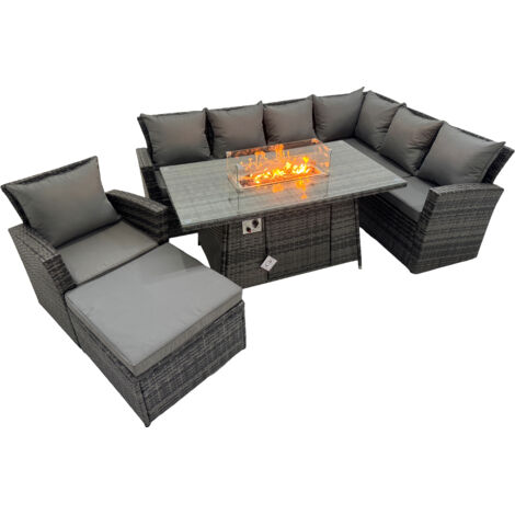 Fimous 8 places Salon de Jardin Exterieur en resine avec Fauteuil Gris foncé mélangé Côté droit (1/5)