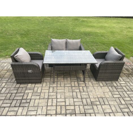 Fimous Ensemble de mobilier de jardin d'extérieur 4 Teil Gris Table Rectangulaire et Fauteuils (1/5)