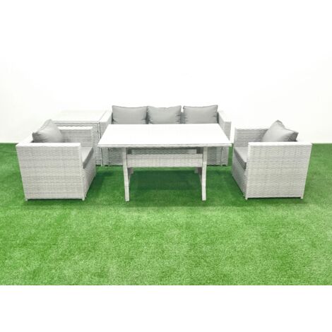 Fimous Ensemble de mobilier de jardin avec Canapé Table à manger 2 Fauteuils Table d'appoint Gris clair mélangé (1/5)