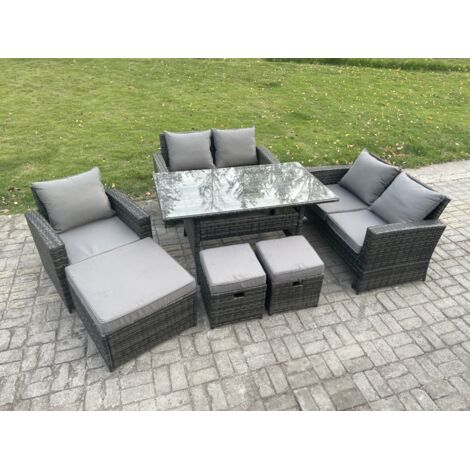 Fimous 8 places Ensemble de meubles de jardin en rotin  avec Table à manger rectangulaire DoppelsitzCanapé Gris foncé mélangé (1/5)