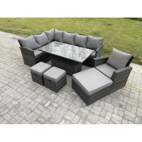 Fimous Ensemble de mobilier de jardin d'extérieur avec 3 Repose-pieds Fauteuils Gris foncé mélangé (1/5)