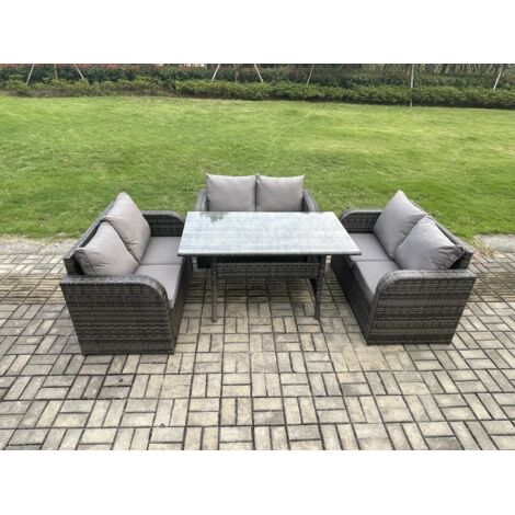 Fimous Ensemble de meubles de jardin en polyrotin avec Table à manger rectangulaire Gris foncé mélangé (1/5)