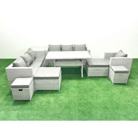 Fimous Ensembles de salons de jardin 11 places Ensemble canapé et table à manger avec 4 Tabourets Table d'appoint Gris clair mélangé (1/5)