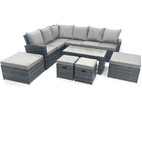 Fimous 10 Seat Ensemble de meubles de jardin en rotin avec 2 Petits repose-pieds 2 Grands Tabourets Gris foncé mélangé (1/5)