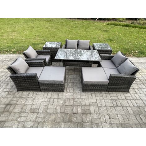 Fimous 9 Pièces Ensemble de mobilier de jardin d'extérieur avec 2 Grands Tabourets 2 Tables d'appoint Gris foncé mélangé (1/5)