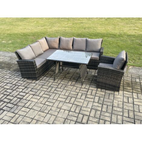 Fimous Dos haut Ensemble de meubles de jardin en rotin Ensemble canapé et table à manger avec Fauteuils 7 places Gris foncé mélangé (1/5)
