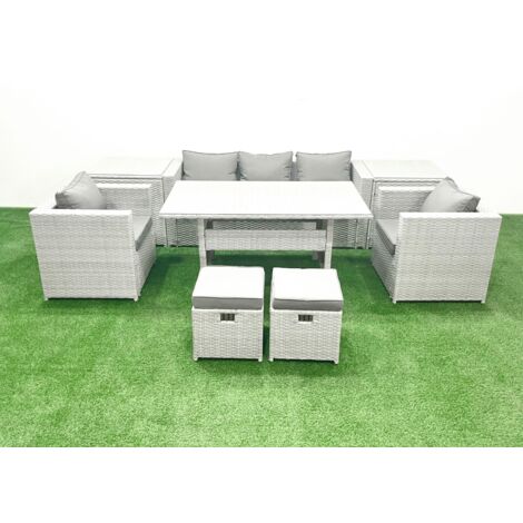 Fimous Ensemble de mobilier de jardin avec Canapé Table à manger 2 Fauteuils 2 Petits repose-pieds 2 Tables d'appoint Gris clair mélangé (1/5)