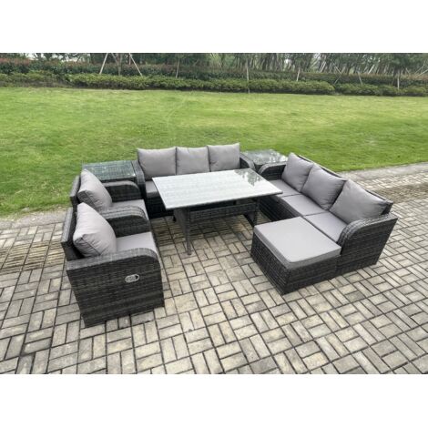 Fimous Ensembles de salons de jardin avec 2 Tables d'appoint Grands Tabouret Gris foncé mélangé (1/5)