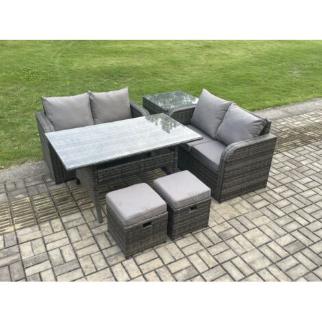 Fimous Salon de jardin exterieur resine tressee avec Table d'appoint 2 Petits repose-pieds Gris foncé mélangé (1/5)