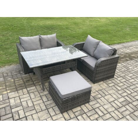 Fimous Salon de jardin exterieur resine tressee avec Grands Tabouret Gris foncé mélangé (1/5)