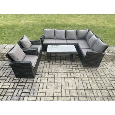 Fimous 8 Seat Ensemble de meubles de jardin en rotin avec coussin Gris foncé mélangé (1/5)