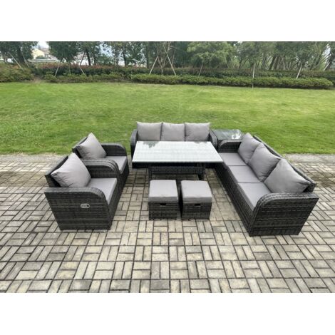 Fimous Ensembles de salons de jardin avec Table d'appoint 2 Petit tabouret Gris foncé mélangé (1/5)