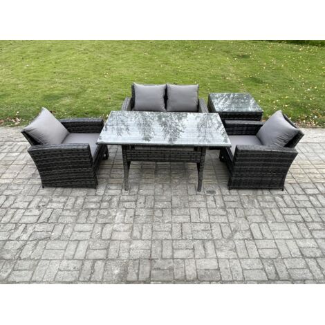 Fimous Ensemble de meubles de jardin en polyrotin avec Table à manger rectangulaire Canapé avec Table d'appoint (1/5)
