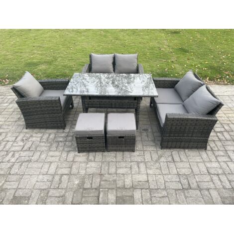 Fimous Ensemble de meubles de jardin en polyrotin avec Table de salle à manger DoppelsitzCanapé 2 Petits repose-pieds Gris foncé mélangé (1/5)