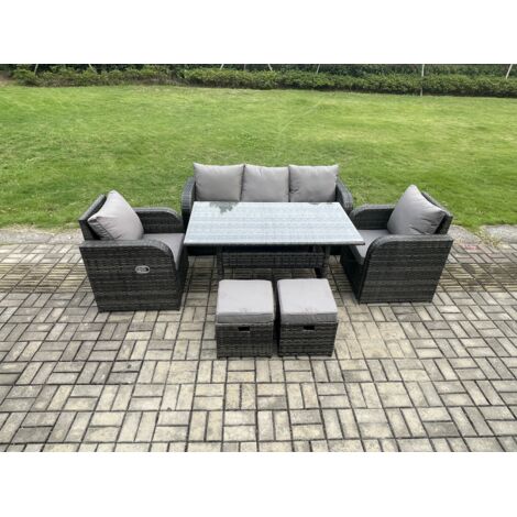 Fimous Ensemble de mobilier de jardin d'extérieur 6 Teil Gris Table Rectangulaire et Fauteuils (1/5)