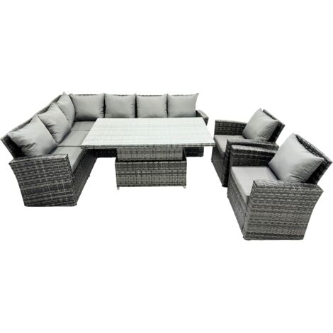 Fimous Mobilier de jardin en polyrotin à dossier haut Ensemble de table à manger réglable en hauteur avec 2 Fauteuils (1/5)