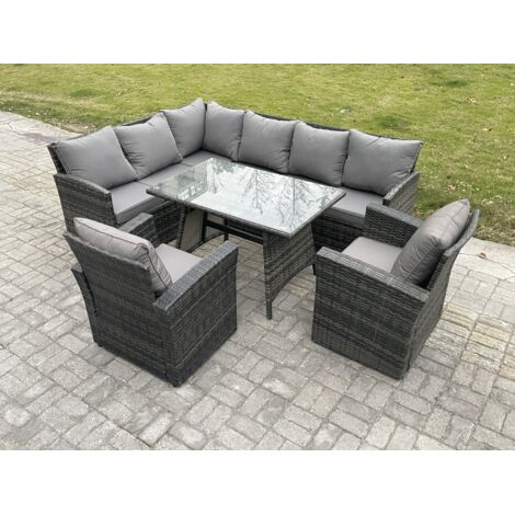Fimous Ensemble de mobilier de jardin d'extérieur avec Table à manger oblongue 2 Fauteuils 8 places Gris foncé mélangé (1/5)