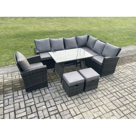 Fimous Salon de Jardin Extérieur Table à manger rectangulaire Tabourets Gris foncé mélangé (1/5)