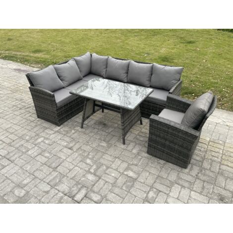Fimous Ensemble de mobilier de jardin d'extérieur avec Table à manger oblongue Fauteuils 7 places Gris foncé mélangé (1/5)