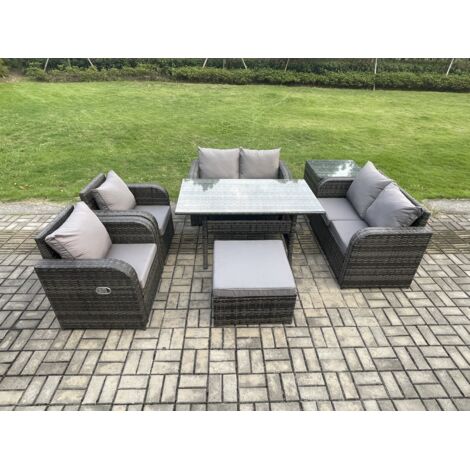 Fimous Salon de jardin exterieur resine tressee avec Table d'appoint Grands Tabouret Gris foncé mélangé (1/5)