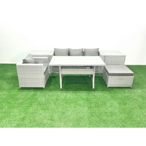 Fimous Ensembles de salons de jardin 5 places Ensemble canapé et table à manger avec Grands Tabouret Gris clair mélangé (1/5)