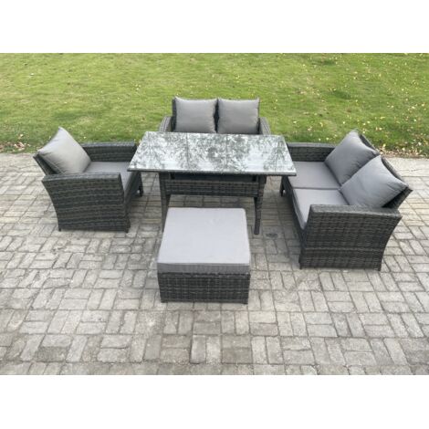 Fimous 6 places Ensemble de meubles de jardin en polyrotin avec Table de salle à manger DoppelsitzCanapé Grands Tabouret Gris foncé mélangé (1/5)