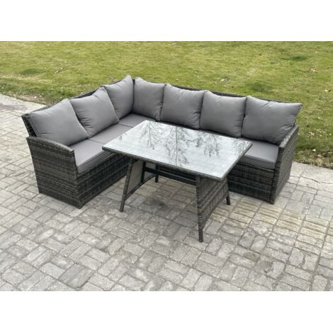 Fimous Ensemble de mobilier de jardin d'extérieur avec Table à manger oblongue 6 places Gris foncé mélangé (1/5)