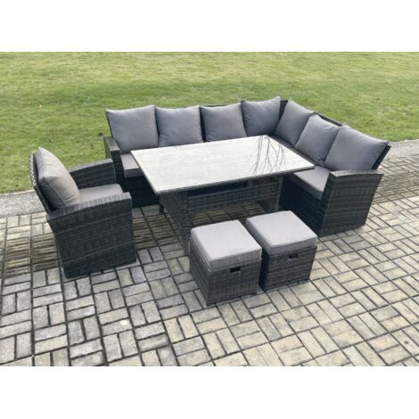 Fimous 9 places salon de jardin exterieur resine tressee avec 2 Petits repose-pieds Fauteuils (1/5)