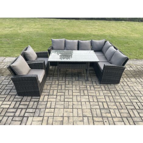 Fimous 8 places Salon de jardin exterieur resine tressee avec Verre trempé et coussin (1/5)
