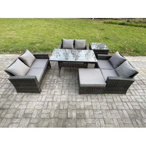 Fimous 7 places Ensemble de meubles de jardin en polyrotin avec Table de salle à manger DoppelsitzCanapé Grands Tabouret Table d'appoint (1/5)