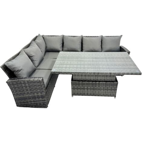 Fimous Salon de Jardin Exterieur en resineTable à manger réglable en hauteur 6 places (1/5)