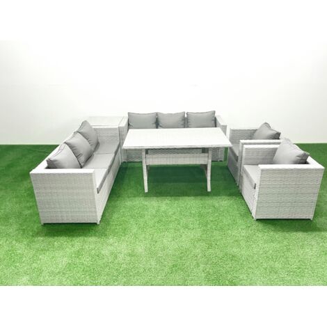 Fimous Ensemble de mobilier de jardin 8 places avec table de salle à manger 2 Fauteuils Table d'appoint Gris clair mélangé (1/5)