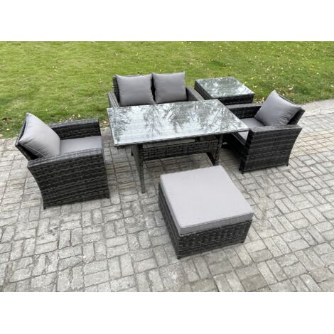 Fimous Ensemble de meubles de jardin en polyrotin avec Table à manger rectangulaire Canapé avec Grands Tabouret Table d'appoint (1/5)