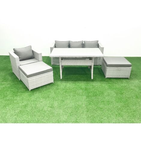 Fimous Ensemble de meubles de jardin en polyrotin 6 places avec Table à manger Gris clair mélangé (1/5)