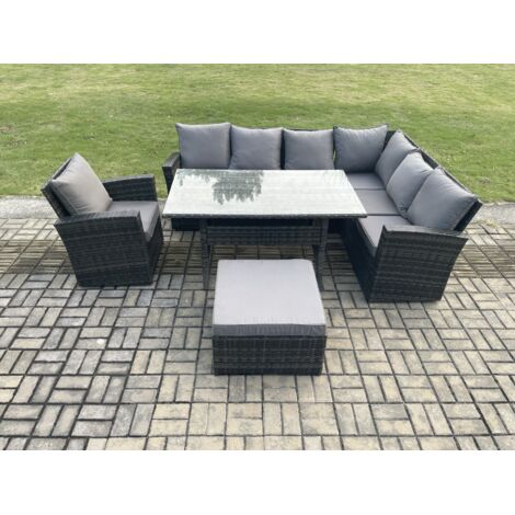 Fimous 8 places Salon de jardin exterieur resine tressee avec Grands Tabouret (1/5)