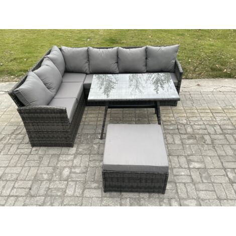 Fimous Ensemble de mobilier de jardin d'extérieur avec Table à manger oblongue Grands Tabouret Gris foncé mélangé (1/5)