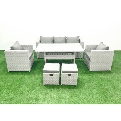 Fimous Ensemble de mobilier de jardin avec Canapé Table à manger 2 Fauteuils 2 Petits repose-pieds Gris clair mélangé (1/5)