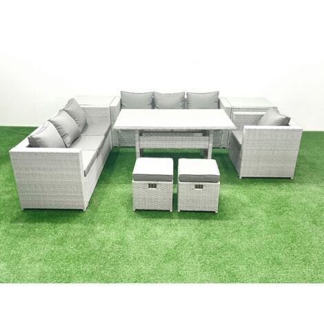 Fimous 8 Pièces Ensemble de canapés de jardin en rotin avec coussin avec Fauteuil Table à manger 2 Tables d'appoint 2 Petits repose-pieds (1/5)