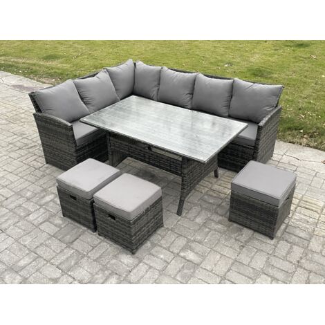 Fimous Ensemble de mobilier de jardin d'extérieur avec Table à manger rectangulaire 3 Petits tabourets Gris foncé mélangé (1/5)