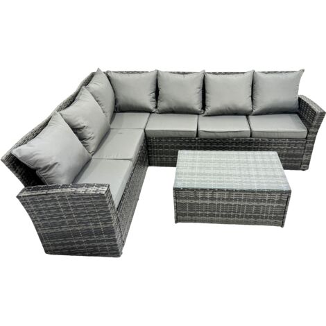 Fimous Dos haut Salon de Jardin en résine tressée et Coussins Gris foncé Option gauche (1/5)