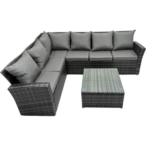 Fimous Dos haut Gris foncé mélangé Salon de Jardin en résine tressée et Coussins Table basse carrée Option Gauche (1/4)