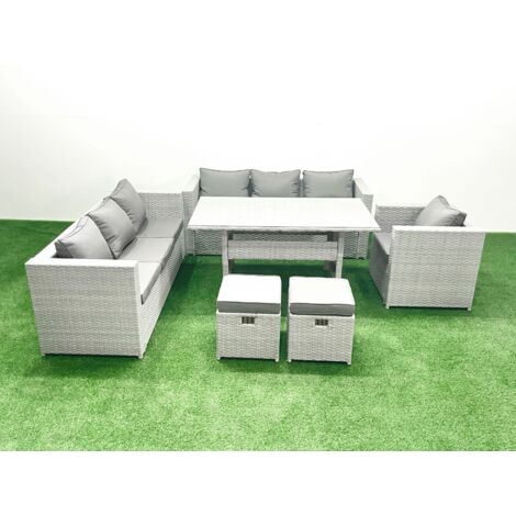 Fimous 6 Pièces Ensemble de canapés de jardin en rotin avec coussin avec Fauteuil Table à manger 2 Petits repose-pieds (1/5)